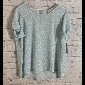 Lily White Light Blue Polka Dot Short Sleeve Blouse Size XL